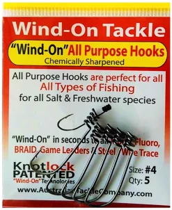 AUSSIE TACKLE KNOTLESS ALL PURPOSE HOOKS - 4 - Qty 5