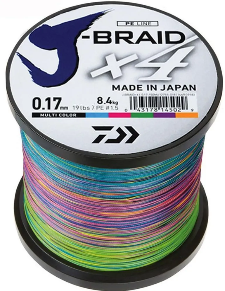 DAIWA J BRAID X4 BRAID LINE 1500m MULTI COLOUR - 20lb