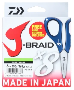 DAIWA J BRAID X8 CHARTREUSE BRAID LINE 150m - 50lb + FREE BRAID SCISSORS