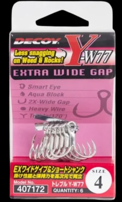 DECOY EXTRA WIDE GAP Y-W77 TREBLE HOOKS - 8 - Qty 6pcs