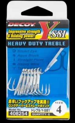 DECOY Y-S81 TREBLE HOOKS - 8 - Qty 6