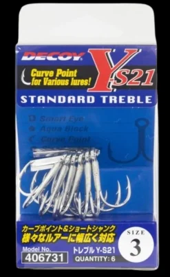 DECOY Y-S21 TREBLE HOOKS - 8 - Qty 6