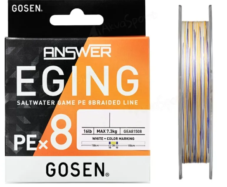 GOSEN ANSWER EGI 8 PLY BRAID LINE 200m - WHITE/COLOUR MARKING - PE 0.5 - 12lb