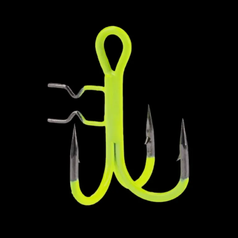MIKADO JAWS VERTICAL TREBLE HOOKS UV YELLOW - 2/0