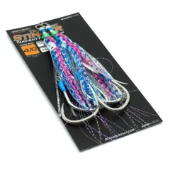OCEANS LEGACY TAKO BAIT STINGER TWIN ASSIST HOOKS, - 1/0 - Blue Pink Silver Glow