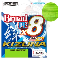 OWNER KIZUNA BROAD PE X8 BRAID LINE 300yds CHARTREUSE PE 8.0 - 89LB