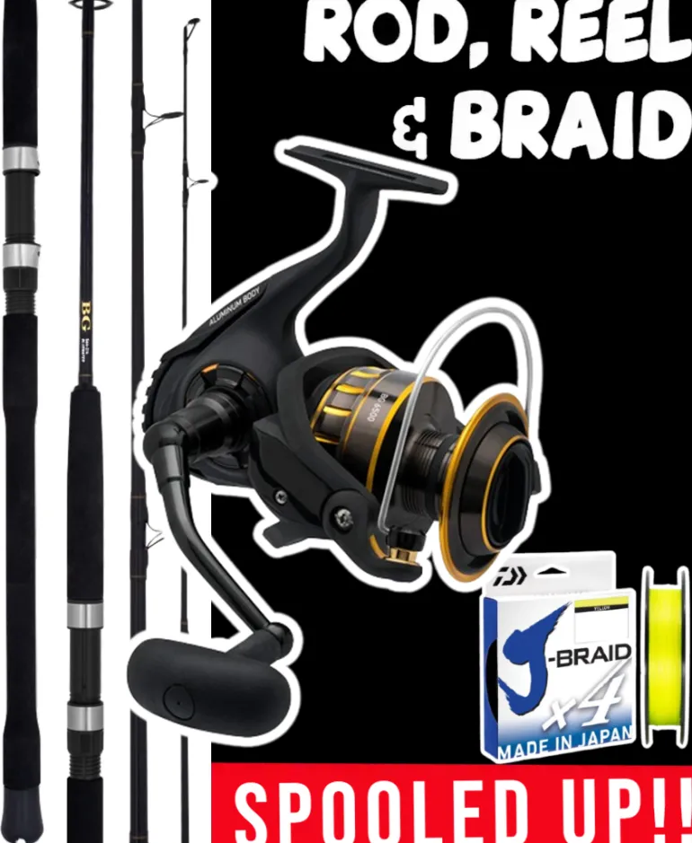 ROD REEL COMBO - DAIWA BG 5000 REEL, DAIWA BG BLUEWATER S962-3/5 ROD & DAIWA J-BRAID X4 40lb X 300yd