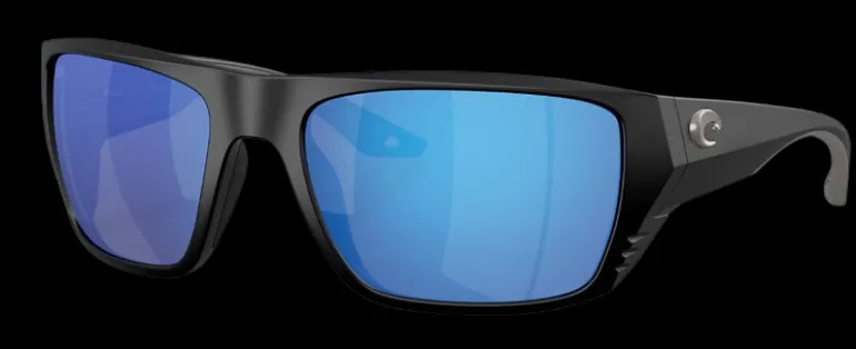 06S9118 COSTA FINLET 580G GLASS POLARIZED SUNGLASSES - Frame: Matte Black/ Lens: Blue Mirror