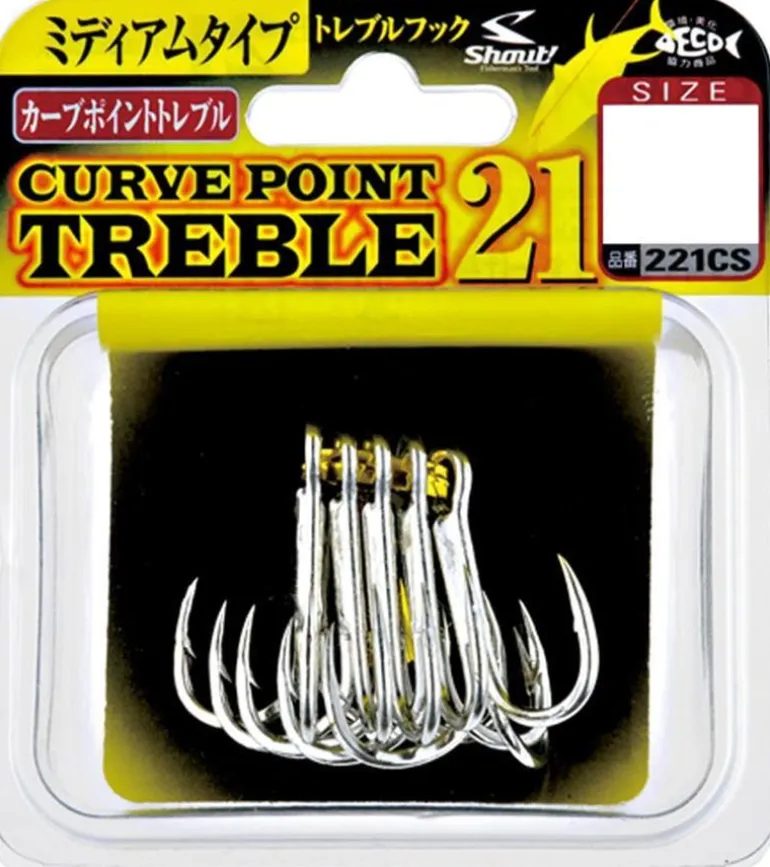 SHOUT CURVE POINT TREBLE 21 HOOKS - 4 - Qty 9