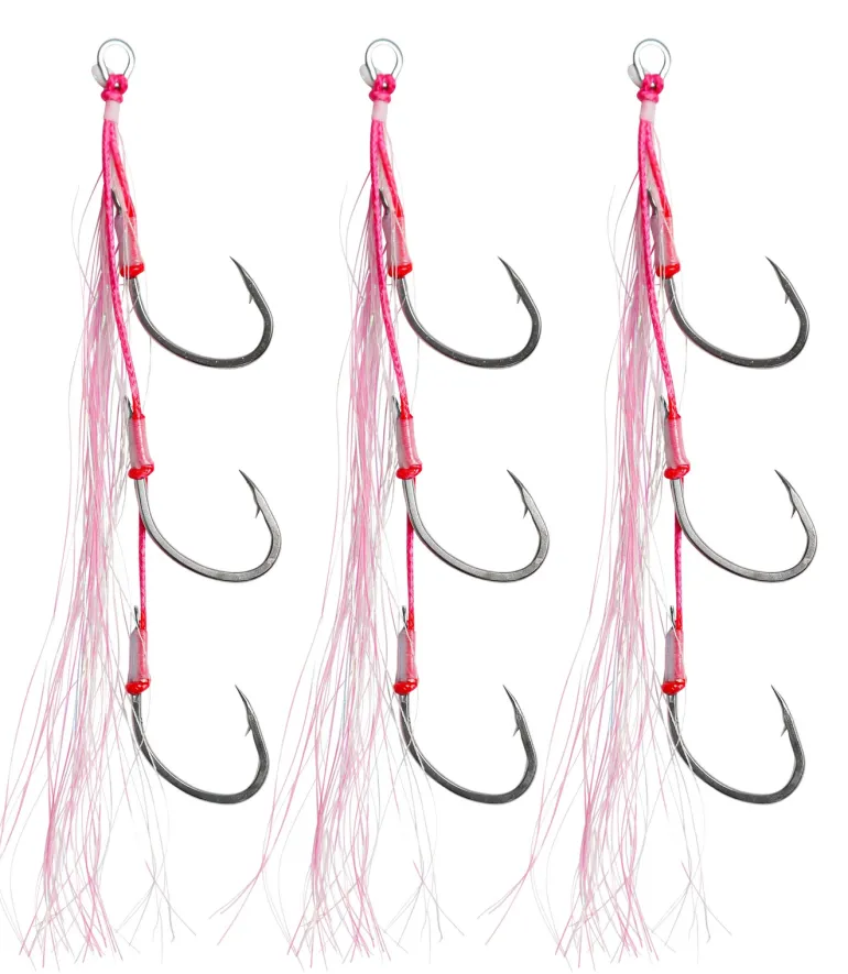 VEXED FLASHY TRIPLE BAIT ASSIST HOOKS 3/0 - Pink Glow