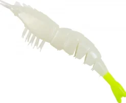 ZMAN EZ SHRIMPZ LURE 3.5 INCH UNRIGGED - Glow / Chartreuse Tail - Qty 4